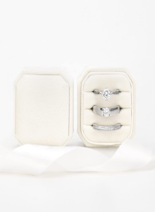 DesignSter Velvet Ring Box - Square, 3 Slots, Premium Ring Bearer Box for Wedding Ceremony & Proposal Engagement (Beige) - Image 3